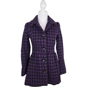 Forever 21 Purple & Black Houndstooth Button-Front Coat Women’s Small Career